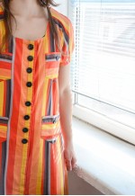 Vintage 70's Bohemian Orange Cotton Striped Midi Dress