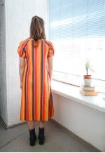 Vintage 70's Bohemian Orange Cotton Striped Midi Dress