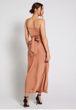 Louisa Tie Waist Cami Wrap Maxi Dress in Almond