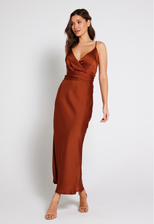 Louisa Tie Waist Cami Wrap Maxi Dress - Rust