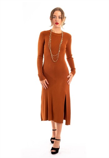 Soft Knitted Ribbed Midi Bodycon Dress tie up on back