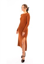 Soft Knitted Ribbed Midi Bodycon Dress tie up on back