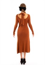 Soft Knitted Ribbed Midi Bodycon Dress tie up on back