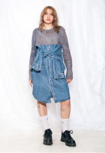 Vintage Shirt Dress 90s Reworked Tie Dye Grunge Denim Midi