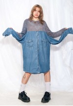 Vintage Shirt Dress 90s Reworked Tie Dye Grunge Denim Midi